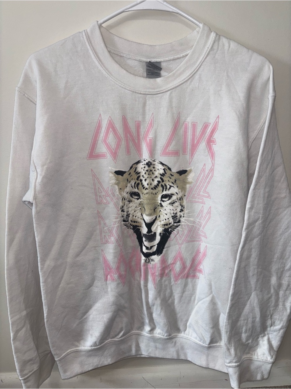 White Graphic Sweatshirt with Leopard Print